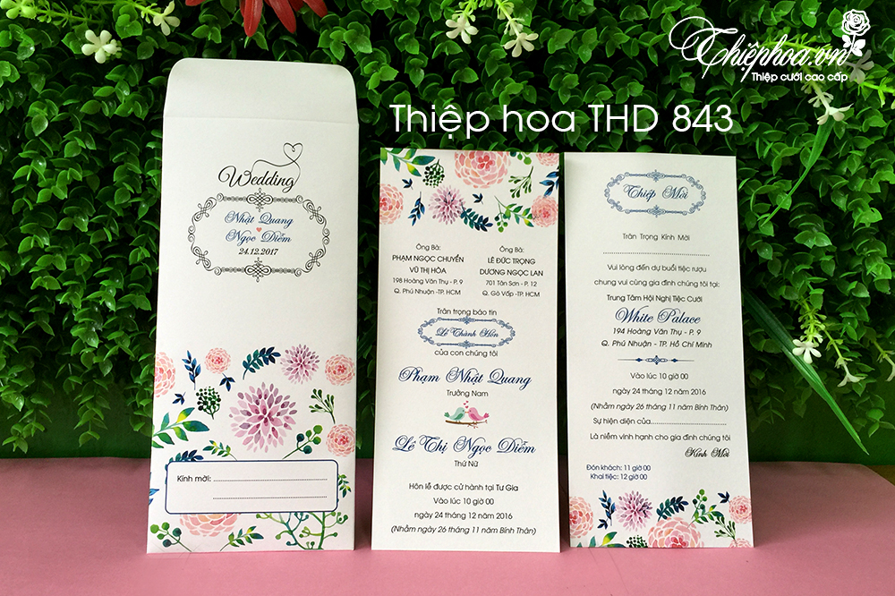 Mẫu thiệp cưới 2k giá rẻ Thiệp hoa THD 843