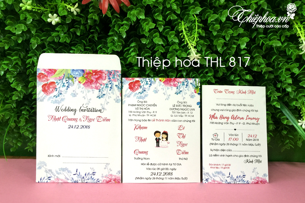 Mẫu thiệp cưới 2k giá rẻ Thiệp hoa THL 817