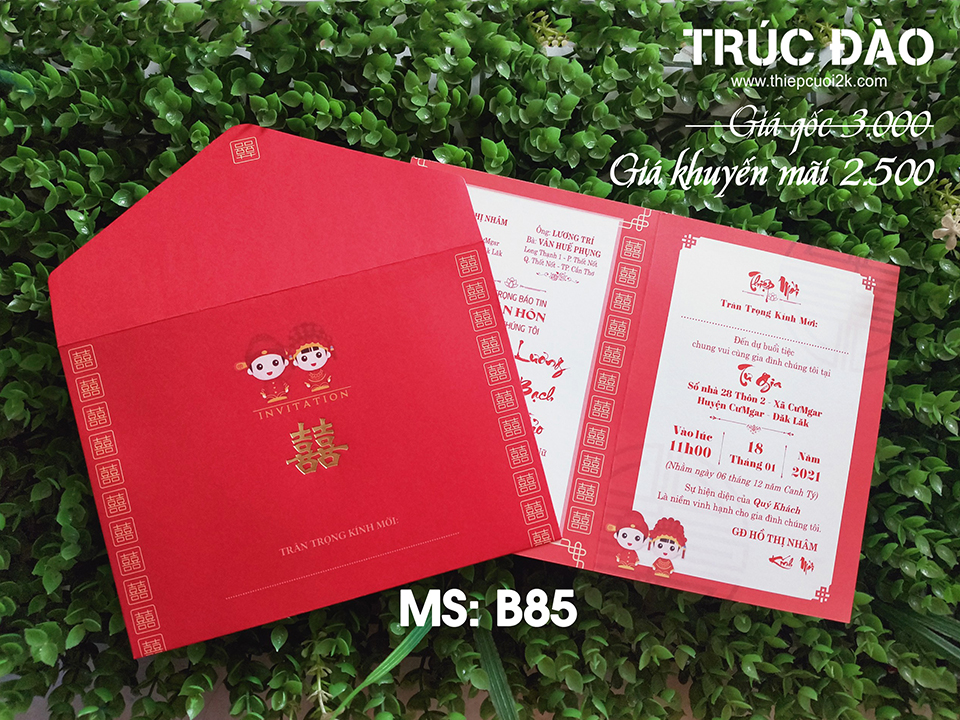 Mẫu thiệp cưới 2k giá rẻ Thiệp cưới B85 đỏ
